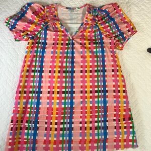 Crosby by Mollie Burch Dress XL Multicolor Plaid Puff Sleeve Cotton Blend (G11)